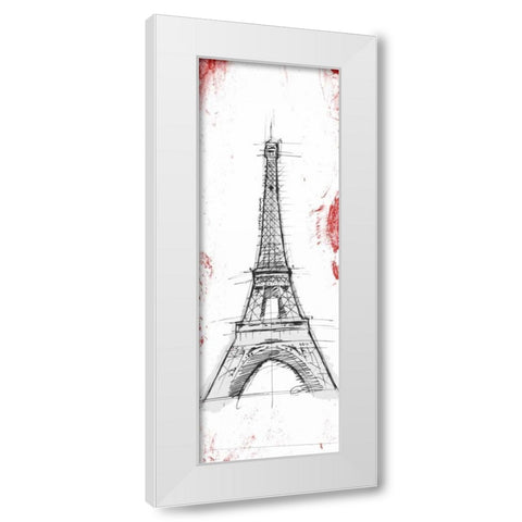 Eiffel Red Pop Sketch White Modern Wood Framed Art Print by OnRei