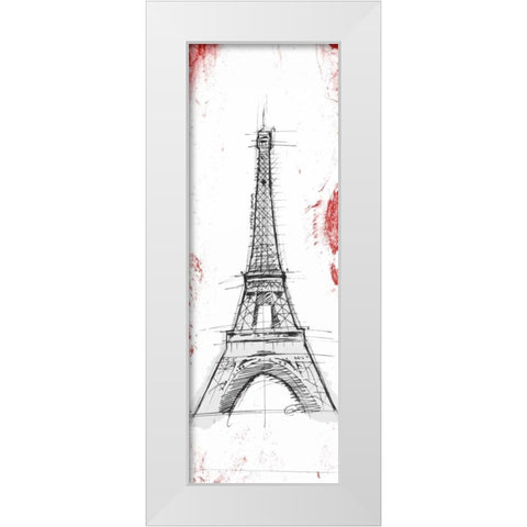 Eiffel Red Pop Sketch White Modern Wood Framed Art Print by OnRei