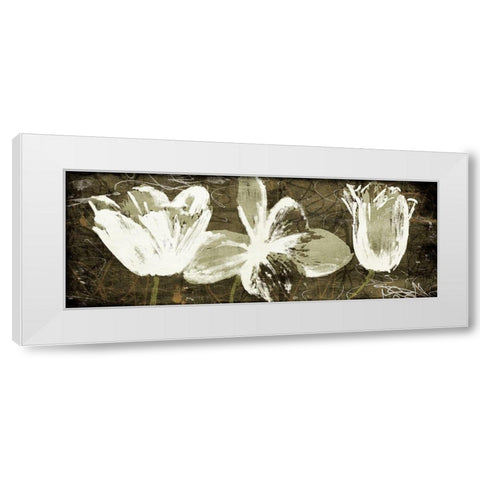 Floral Trio Amber White Modern Wood Framed Art Print by OnRei