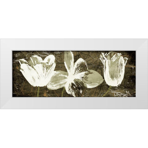 Floral Trio Amber White Modern Wood Framed Art Print by OnRei