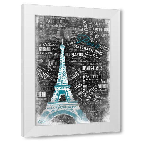 Eiffel Teal White Modern Wood Framed Art Print by OnRei