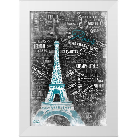 Eiffel Teal White Modern Wood Framed Art Print by OnRei