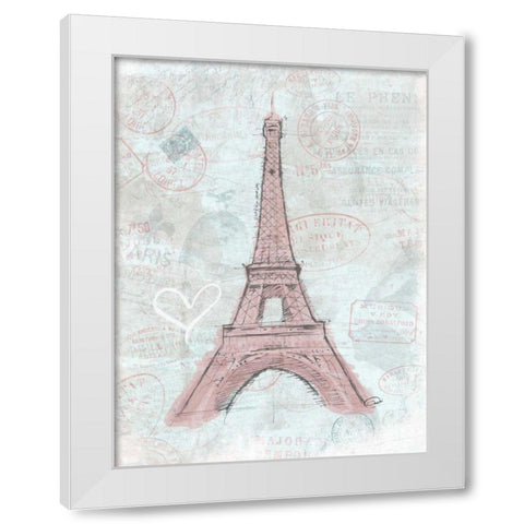 Eiffel Sketch Romantic White Modern Wood Framed Art Print by OnRei