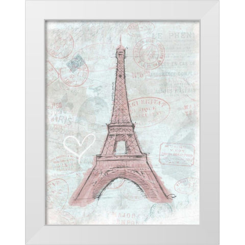 Eiffel Sketch Romantic White Modern Wood Framed Art Print by OnRei