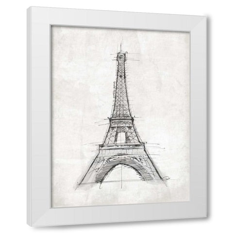 Eiffel Sketch White Modern Wood Framed Art Print by OnRei