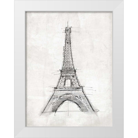 Eiffel Sketch White Modern Wood Framed Art Print by OnRei