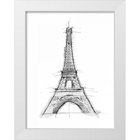 Eiffel Sketch D White Modern Wood Framed Art Print by OnRei