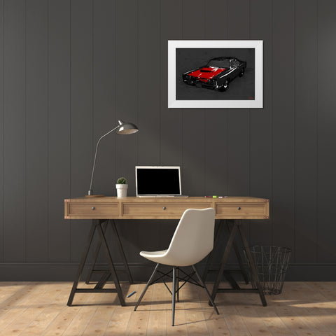 Muscle Car Black White Modern Wood Framed Art Print by OnRei