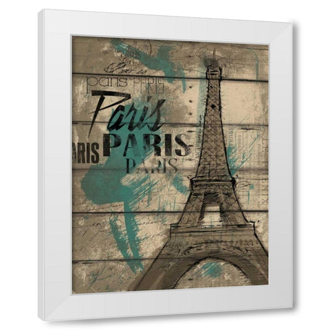 Natural Paris Teal White Modern Wood Framed Art Print by OnRei