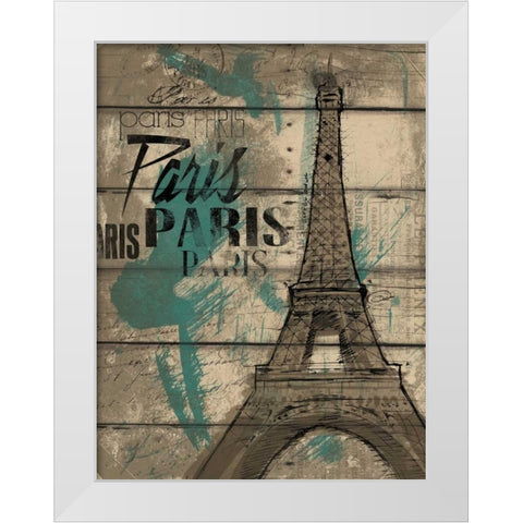 Natural Paris Teal White Modern Wood Framed Art Print by OnRei