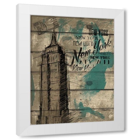 Natural New York Teal White Modern Wood Framed Art Print by OnRei