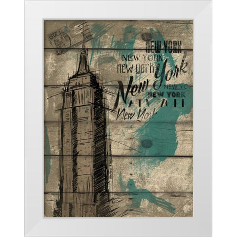 Natural New York Teal White Modern Wood Framed Art Print by OnRei