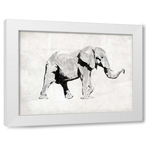 Elephant Trunk Up White Modern Wood Framed Art Print by OnRei