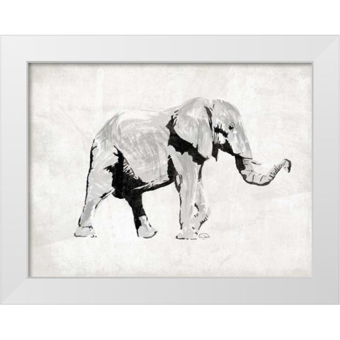 Elephant Trunk Up White Modern Wood Framed Art Print by OnRei