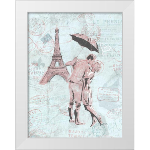 Romantic love Eiffel White Modern Wood Framed Art Print by OnRei