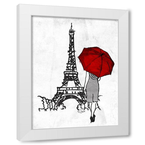 Inked Walk Away Mate Red Umbrella. White Modern Wood Framed Art Print by OnRei