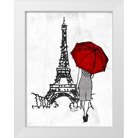 Inked Walk Away Mate Red Umbrella. White Modern Wood Framed Art Print by OnRei