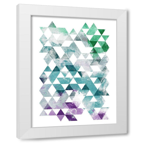 Green Purple Grey Triangles White Modern Wood Framed Art Print by OnRei