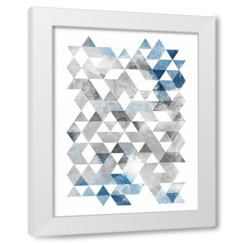 Blue Silver Triangles White Modern Wood Framed Art Print by OnRei