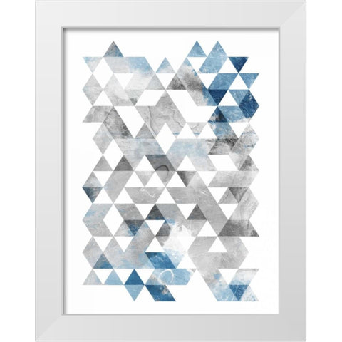 Blue Silver Triangles White Modern Wood Framed Art Print by OnRei