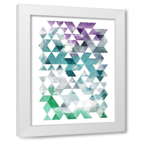 Green Purple Grey Triangles Mate White Modern Wood Framed Art Print by OnRei