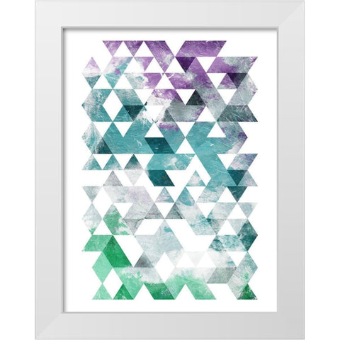 Green Purple Grey Triangles Mate White Modern Wood Framed Art Print by OnRei