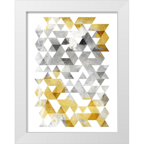 Golden Grey Triangles Mate White Modern Wood Framed Art Print by OnRei