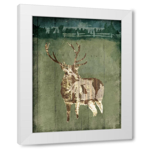 Deer In The Field White Modern Wood Framed Art Print by OnRei