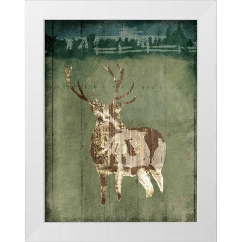 Deer In The Field White Modern Wood Framed Art Print by OnRei