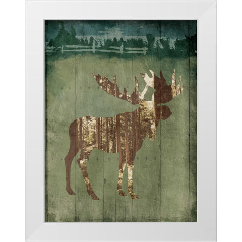 Moose In The Field White Modern Wood Framed Art Print by OnRei