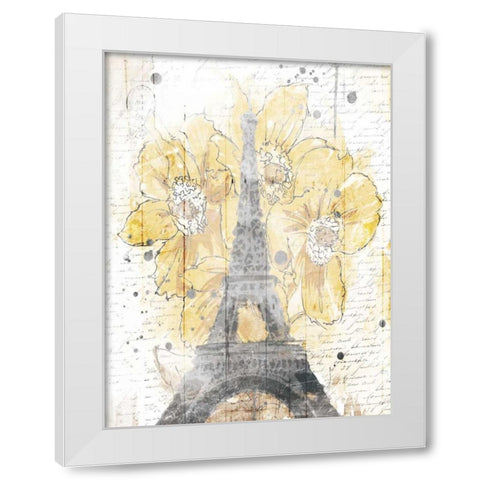 Eiffel Bloom Yellow White Modern Wood Framed Art Print by OnRei