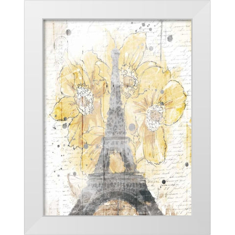 Eiffel Bloom Yellow White Modern Wood Framed Art Print by OnRei