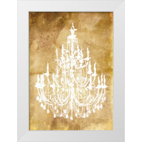 Gold Chandelier White Modern Wood Framed Art Print by OnRei