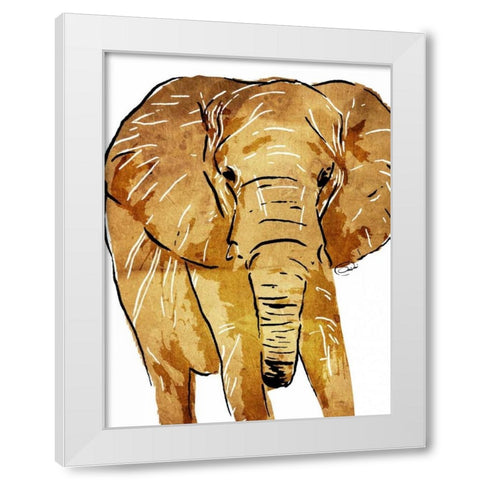 Golden Elephant White Modern Wood Framed Art Print by OnRei