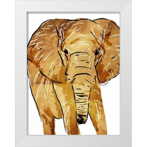 Golden Elephant White Modern Wood Framed Art Print by OnRei