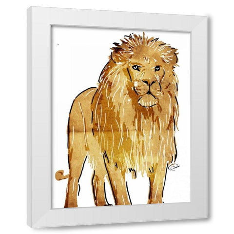 Golden Lion White Modern Wood Framed Art Print by OnRei