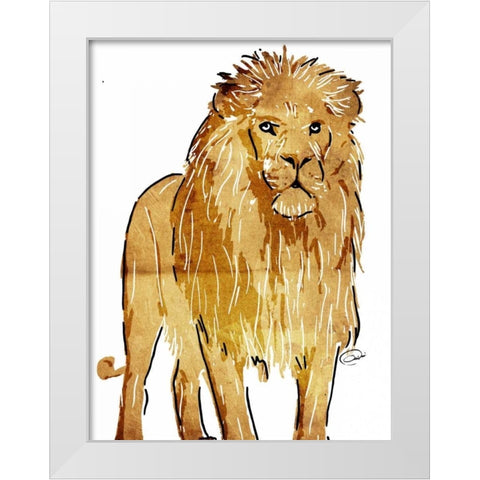 Golden Lion White Modern Wood Framed Art Print by OnRei