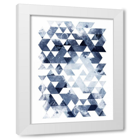 Blue Triangles Mate White Modern Wood Framed Art Print by OnRei