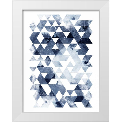 Blue Triangles Mate White Modern Wood Framed Art Print by OnRei