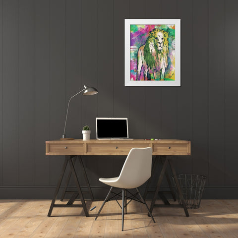 Lion Dark Bright Henna White Modern Wood Framed Art Print by OnRei