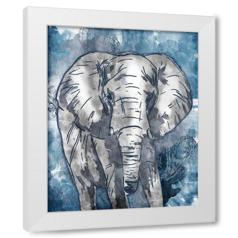 Grey Blue Elephant White Modern Wood Framed Art Print by OnRei