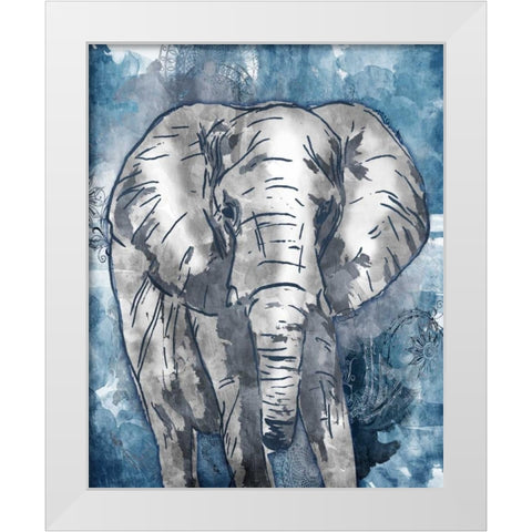 Grey Blue Elephant White Modern Wood Framed Art Print by OnRei