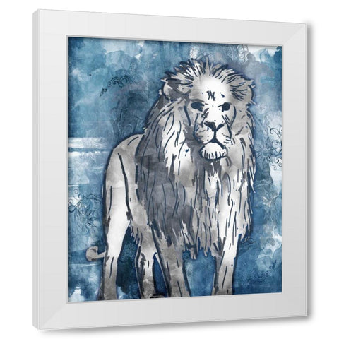 Grey Blue Lion White Modern Wood Framed Art Print by OnRei