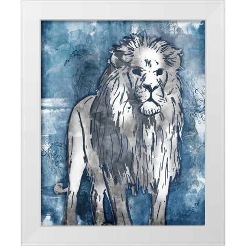 Grey Blue Lion White Modern Wood Framed Art Print by OnRei