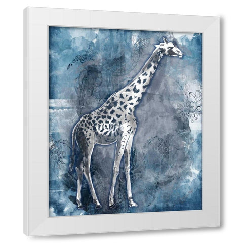 Grey Blue Giraffe White Modern Wood Framed Art Print by OnRei