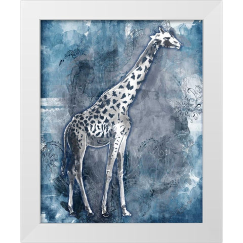 Grey Blue Giraffe White Modern Wood Framed Art Print by OnRei