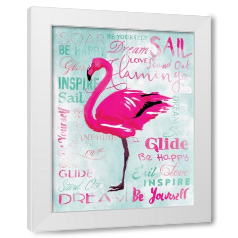 Sky Flamingo White Modern Wood Framed Art Print by OnRei