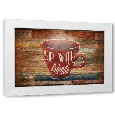 Sip With Friends White Modern Wood Framed Art Print by OnRei