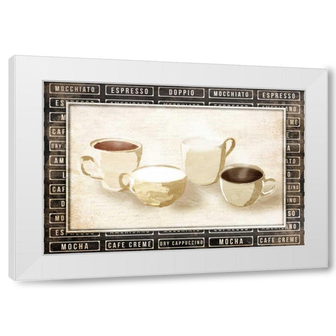 Row Of Coffee Cream White Modern Wood Framed Art Print by OnRei