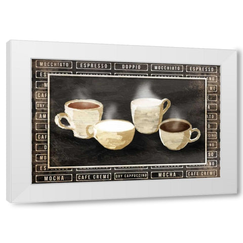 Row Of Coffee White Modern Wood Framed Art Print by OnRei